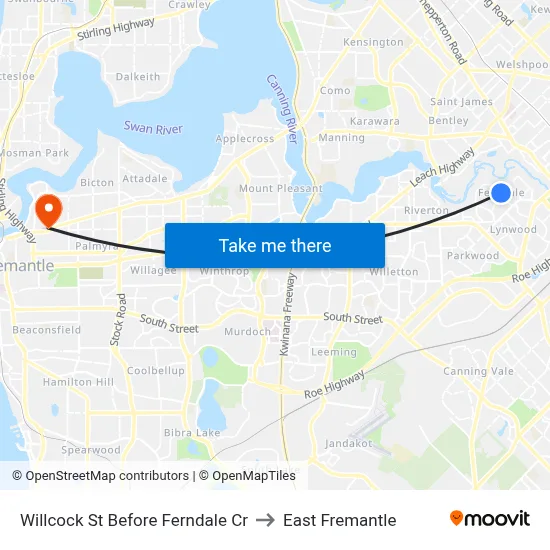 Willcock St Before Ferndale Cr to East Fremantle map
