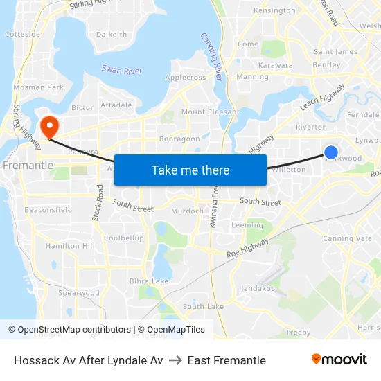 Hossack Av After Lyndale Av to East Fremantle map