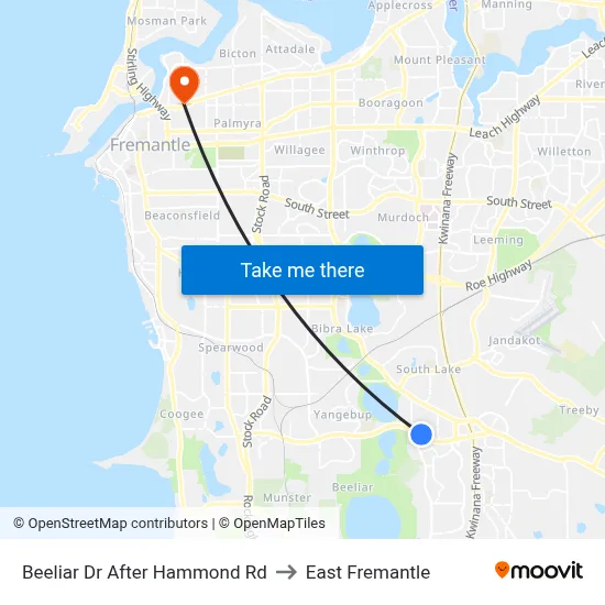 Beeliar Dr After Hammond Rd to East Fremantle map
