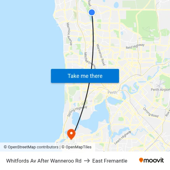 Whitfords Av After Wanneroo Rd to East Fremantle map