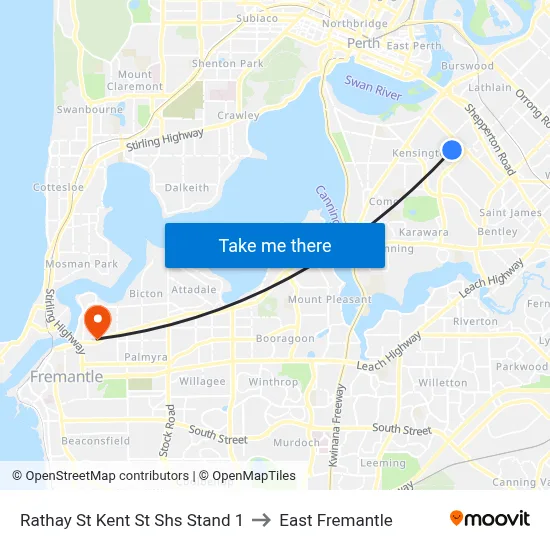 Rathay St Kent St Shs Stand 1 to East Fremantle map