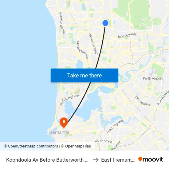 Koondoola Av Before Butterworth Av to East Fremantle map