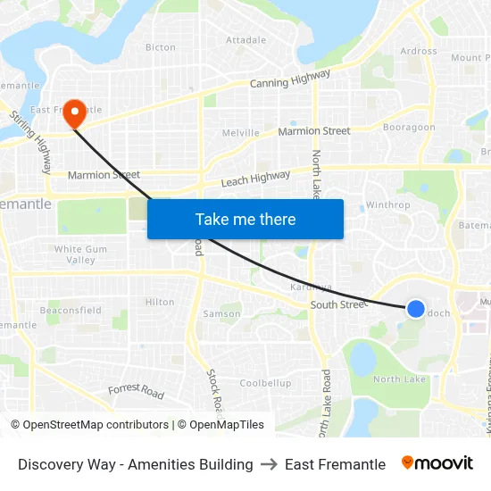 Discovery Way - Amenities Building to East Fremantle map