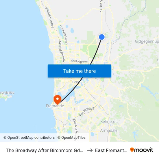 The Broadway   After Birchmore Gdns to East Fremantle map