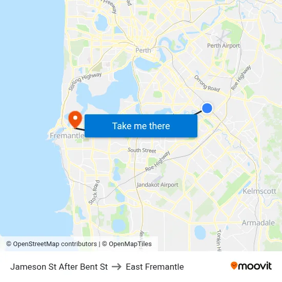 Jameson St After Bent St to East Fremantle map