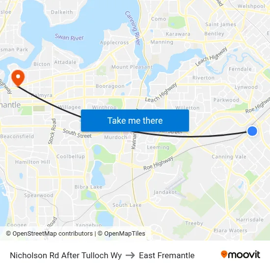 Nicholson Rd After Tulloch Wy to East Fremantle map