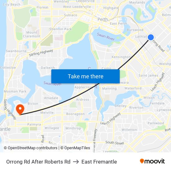 Orrong Rd After Roberts Rd to East Fremantle map