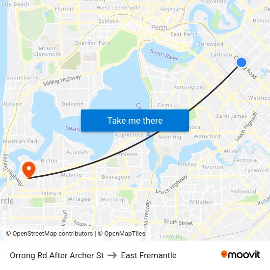Orrong Rd After Archer St to East Fremantle map