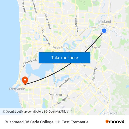 Bushmead Rd Seda College to East Fremantle map