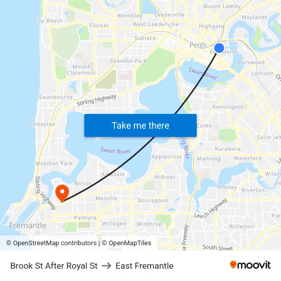 Brook St After Royal St to East Fremantle map