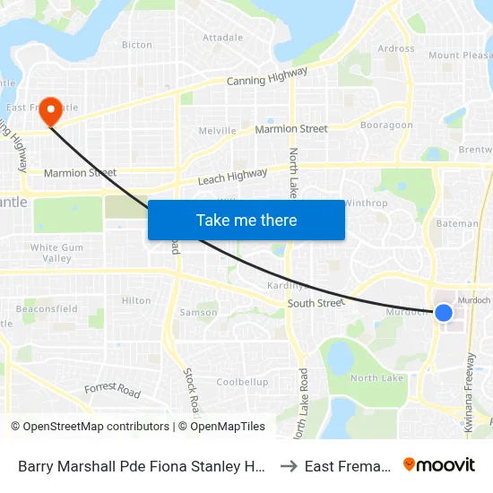 Barry Marshall Pde Fiona Stanley Hospital to East Fremantle map