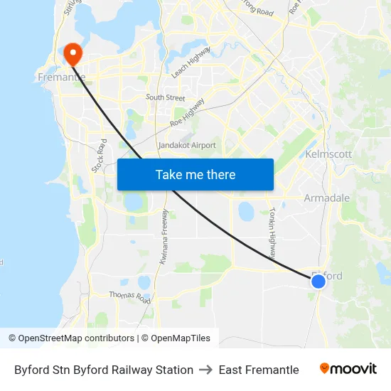 Byford Stn Byford Railway Station to East Fremantle map