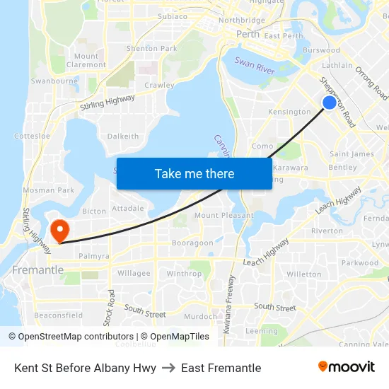 Kent St Before Albany Hwy to East Fremantle map