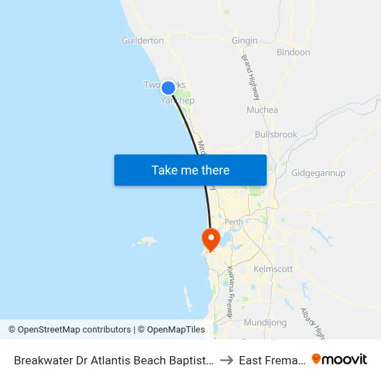 Breakwater Dr Atlantis Beach Baptist College to East Fremantle map
