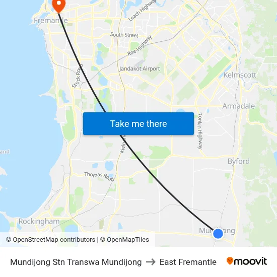 Mundijong Stn Transwa Mundijong to East Fremantle map