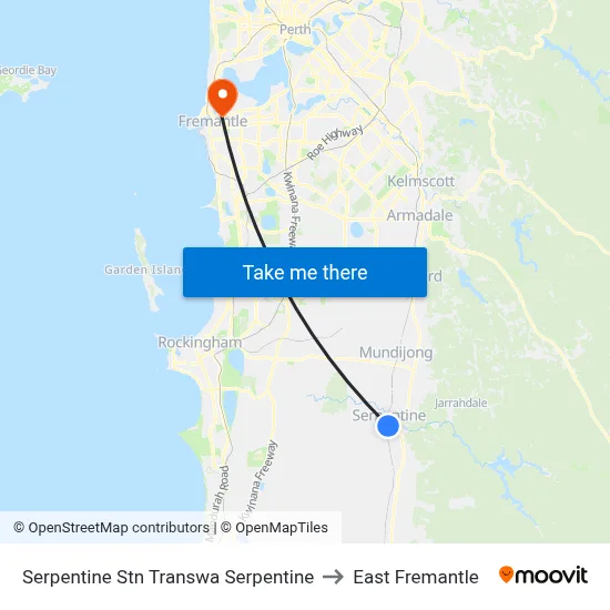 Serpentine Stn Transwa Serpentine to East Fremantle map