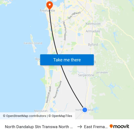 North Dandalup Stn Transwa North Dandalup to East Fremantle map