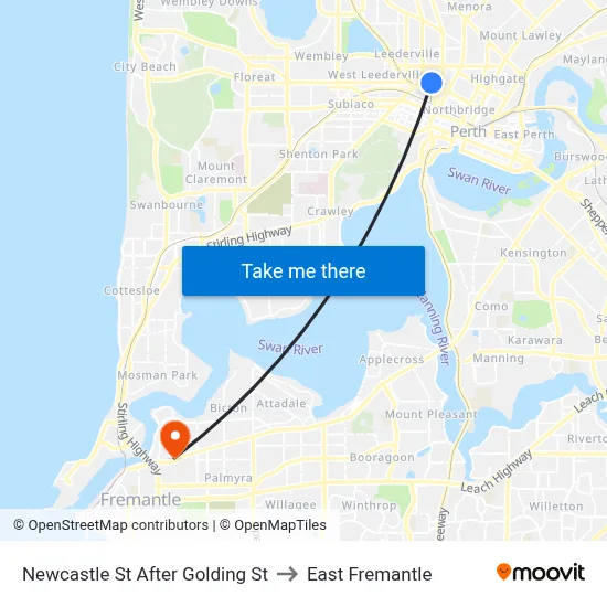 Newcastle St After Golding St to East Fremantle map