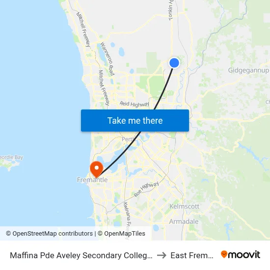 Maffina Pde Aveley Secondary College Stand 3 to East Fremantle map