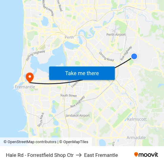 Hale Rd - Forrestfield Shop Ctr to East Fremantle map
