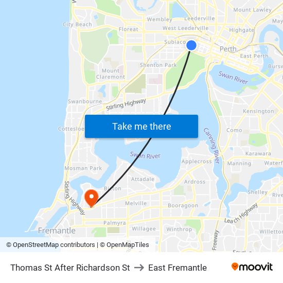 Thomas St After Richardson St to East Fremantle map