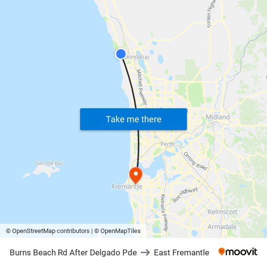 Burns Beach Rd After Delgado Pde to East Fremantle map