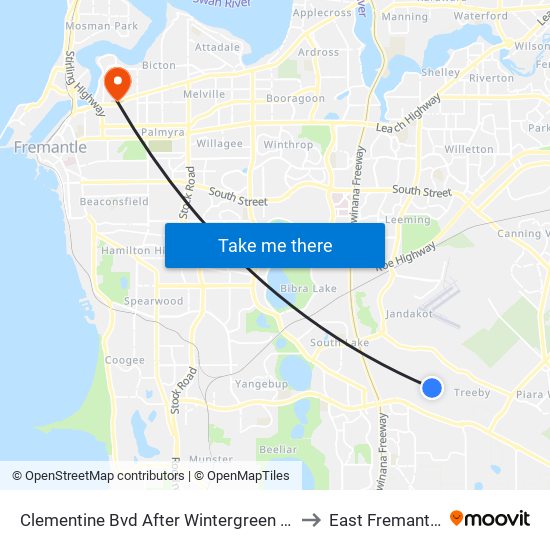 Clementine Bvd After Wintergreen Cr to East Fremantle map