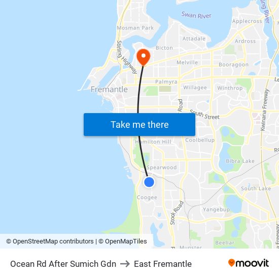 Ocean Rd After Sumich Gdn to East Fremantle map