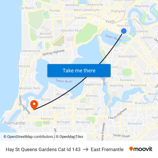 Hay St Queens Gardens Cat Id 143 to East Fremantle map