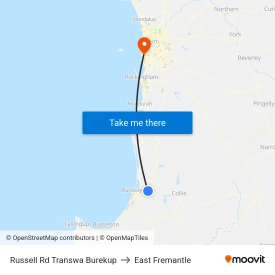 Russell Rd Transwa Burekup to East Fremantle map