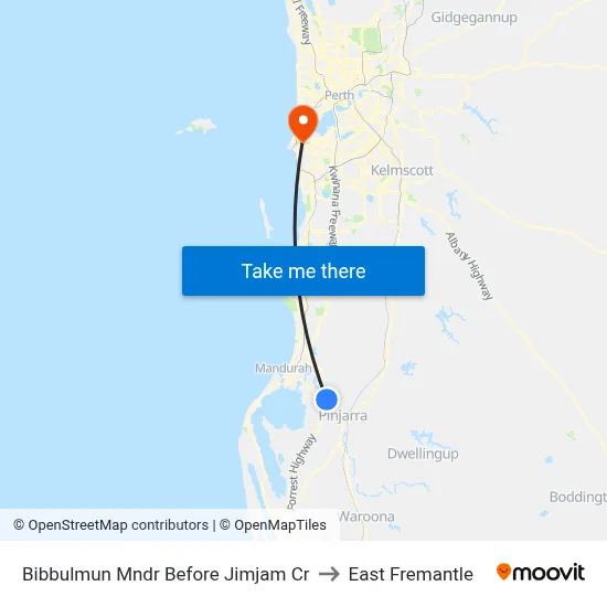 Bibbulmun Mndr Before Jimjam Cr to East Fremantle map