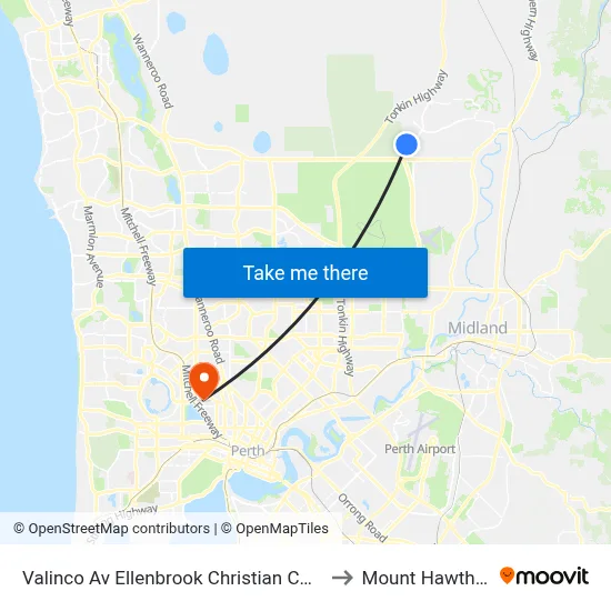 Valinco Av Ellenbrook Christian College to Mount Hawthorn map
