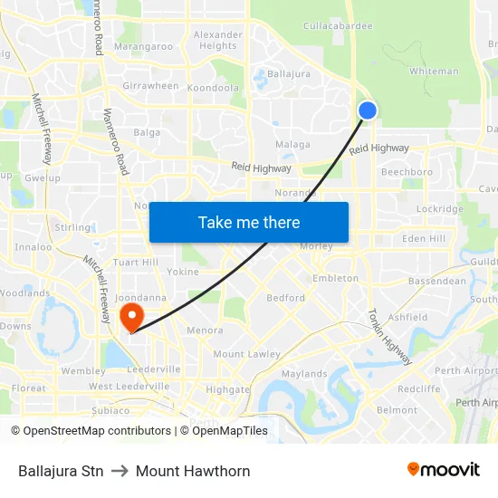 Ballajura Stn to Mount Hawthorn map