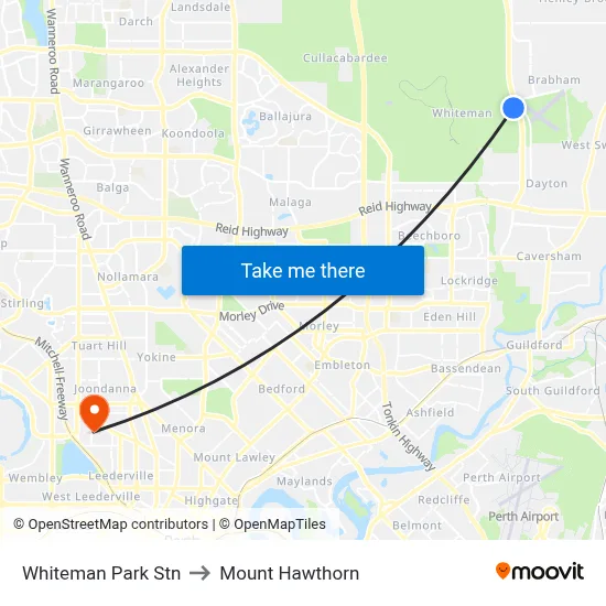 Whiteman Park Stn to Mount Hawthorn map