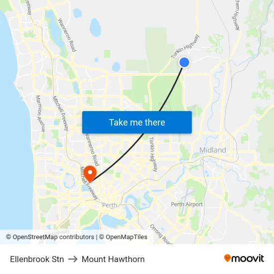 Ellenbrook Stn to Mount Hawthorn map