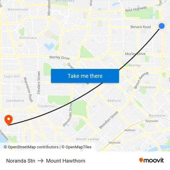 Noranda Stn to Mount Hawthorn map