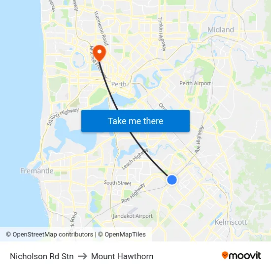 Nicholson Rd Stn to Mount Hawthorn map