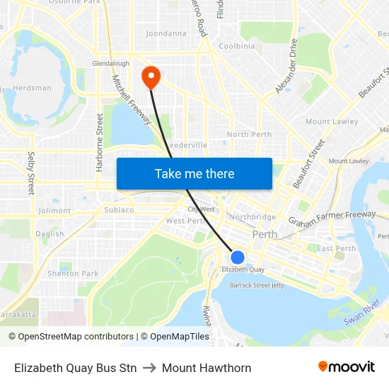 Elizabeth Quay Bus Stn to Mount Hawthorn map