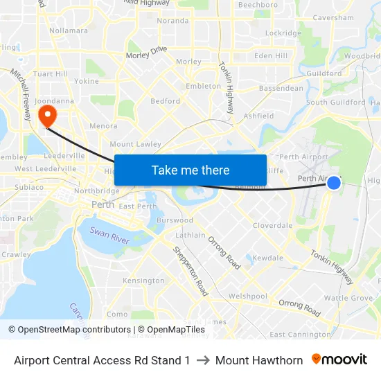 Airport Central Access Rd Stand 1 to Mount Hawthorn map