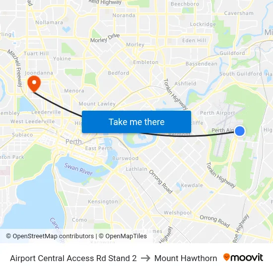 Airport Central Access Rd Stand 2 to Mount Hawthorn map