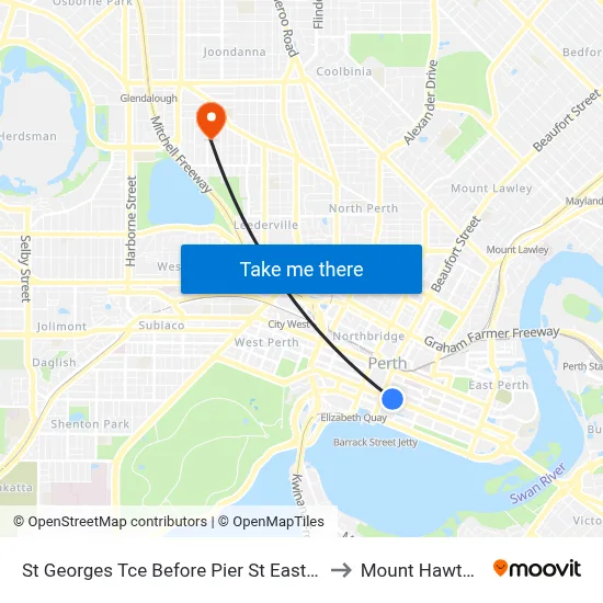 St Georges Tce Before Pier St Eastbound to Mount Hawthorn map