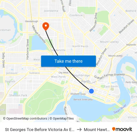 St Georges Tce Before Victoria Av Eastbound to Mount Hawthorn map