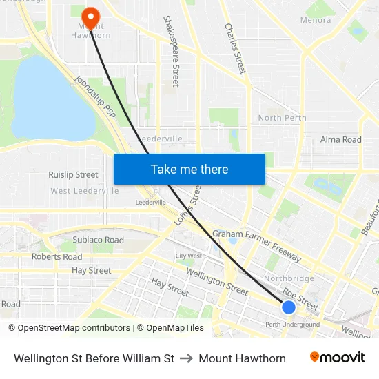 Wellington St Before William St to Mount Hawthorn map