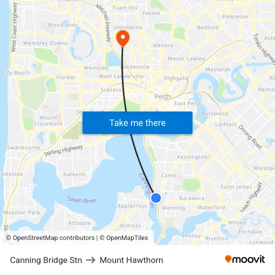 Canning Bridge Stn to Mount Hawthorn map