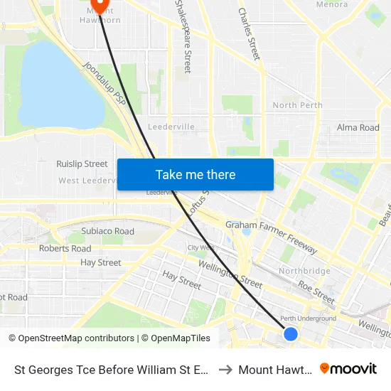 St Georges Tce Before William St Eastbound to Mount Hawthorn map