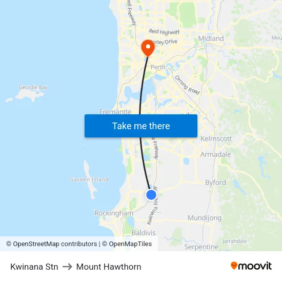 Kwinana Stn to Mount Hawthorn map