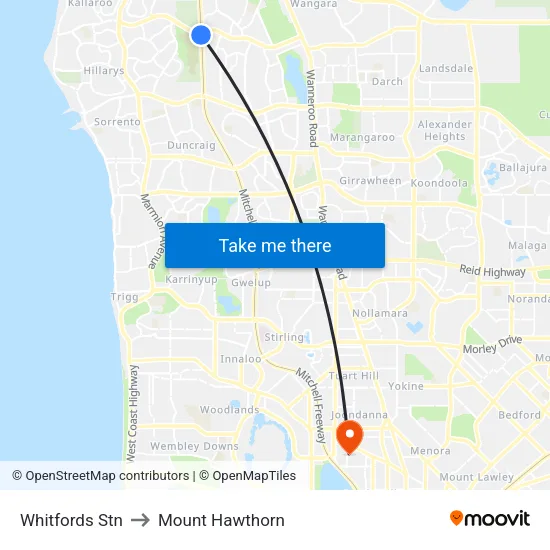 Whitfords Stn to Mount Hawthorn map