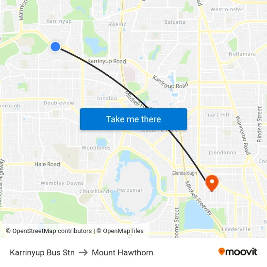 Karrinyup Bus Stn to Mount Hawthorn map