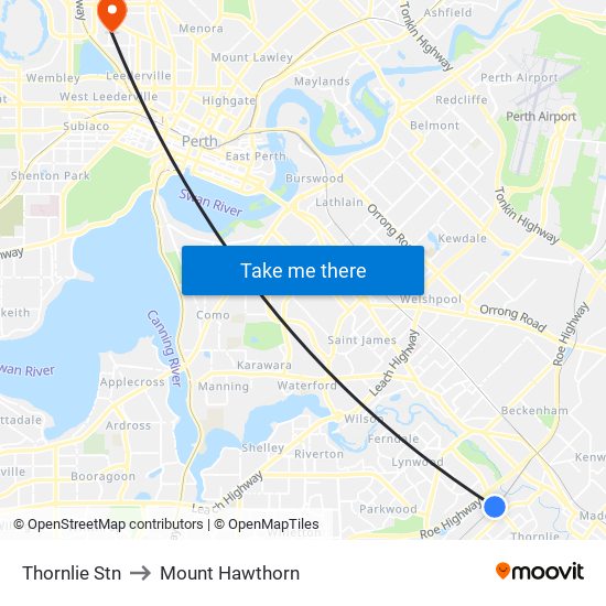 Thornlie Stn to Mount Hawthorn map