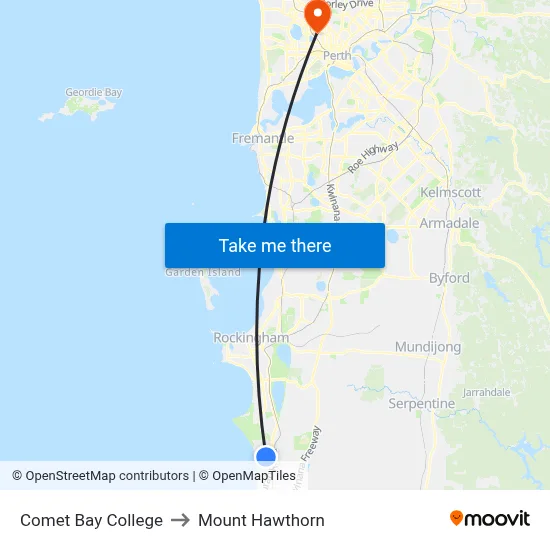 Comet Bay College to Mount Hawthorn map
